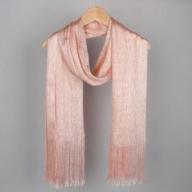 Mode Helle Seidenschal Sonnenschutz Schal Gold Silber Glänzend Frauen Spitze Quaste Party Abendkleid Schal Bekleidung Zubehör Schal