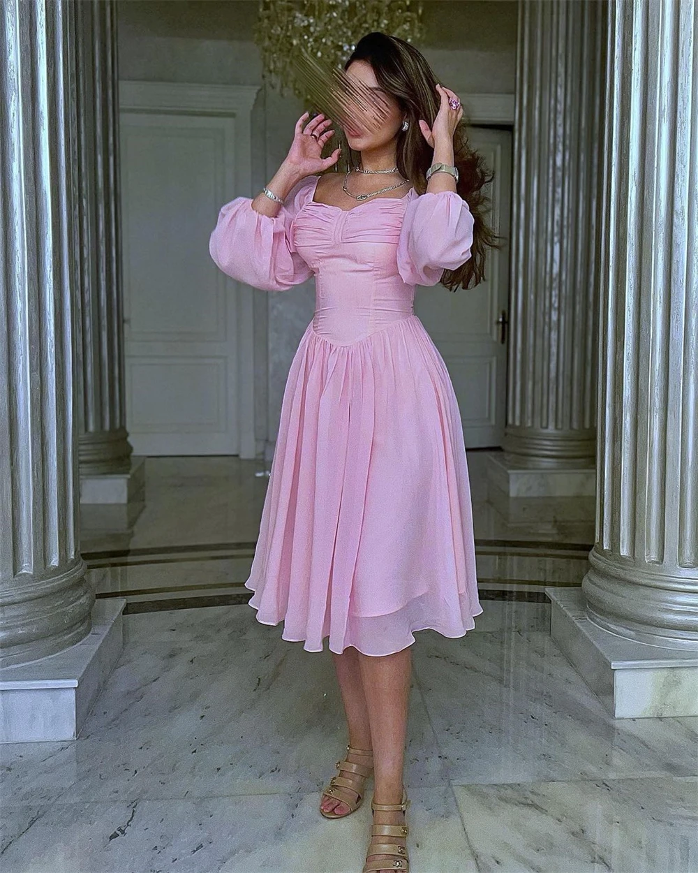 Abiti da ballo squisite Sweetheart a-line Party Quinceanera Fold drappeggiato Chiffon occasione Evening muslimexmuslimah