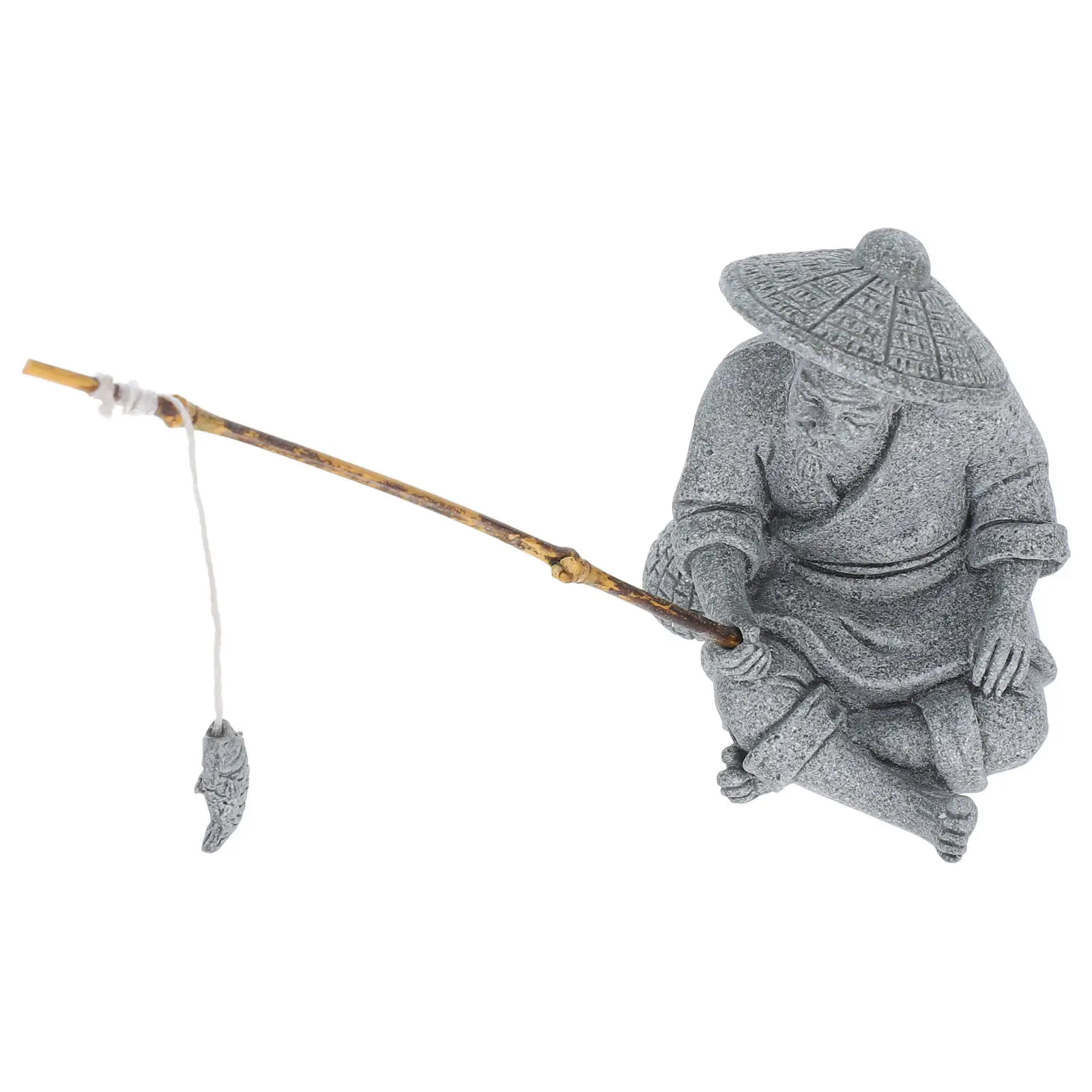 Mini Fisherman Statue Outdoor Garden Ornament – Lifelike Chinese Fisherman Sculpture for Bonsai Aquarium Landscape Decor
