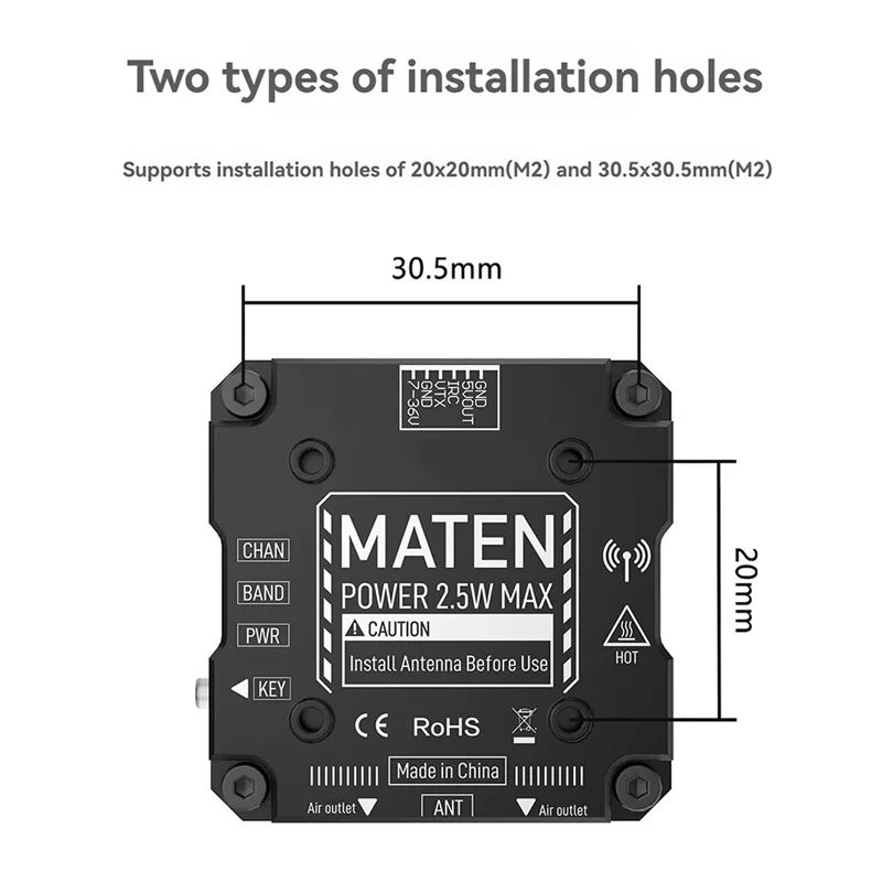 A34M-For GEPRC MATEN 5.8G 2.5W VTX PRO 2500Mw 72CH جهاز إرسال الفيديو DC7-36V المدمج في هيئة التصنيع العسكري لطائرة السباق بدون طيار FPV طويلة المدى