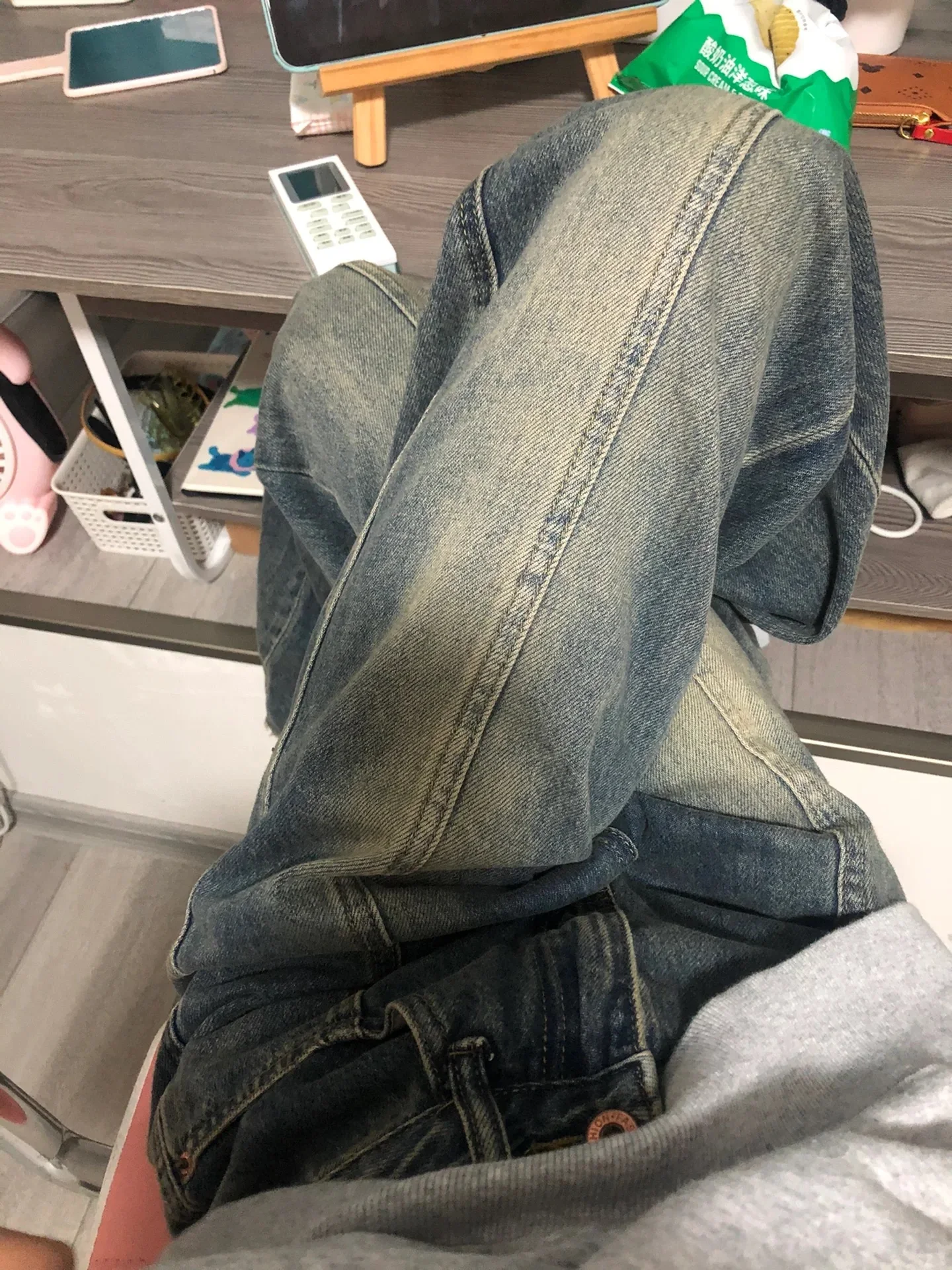 

Retro High Street Faded Hem Denim Jeans Women's Summer New High Waist Loose Slim Straight Leg Wide Leg Pants Trendy