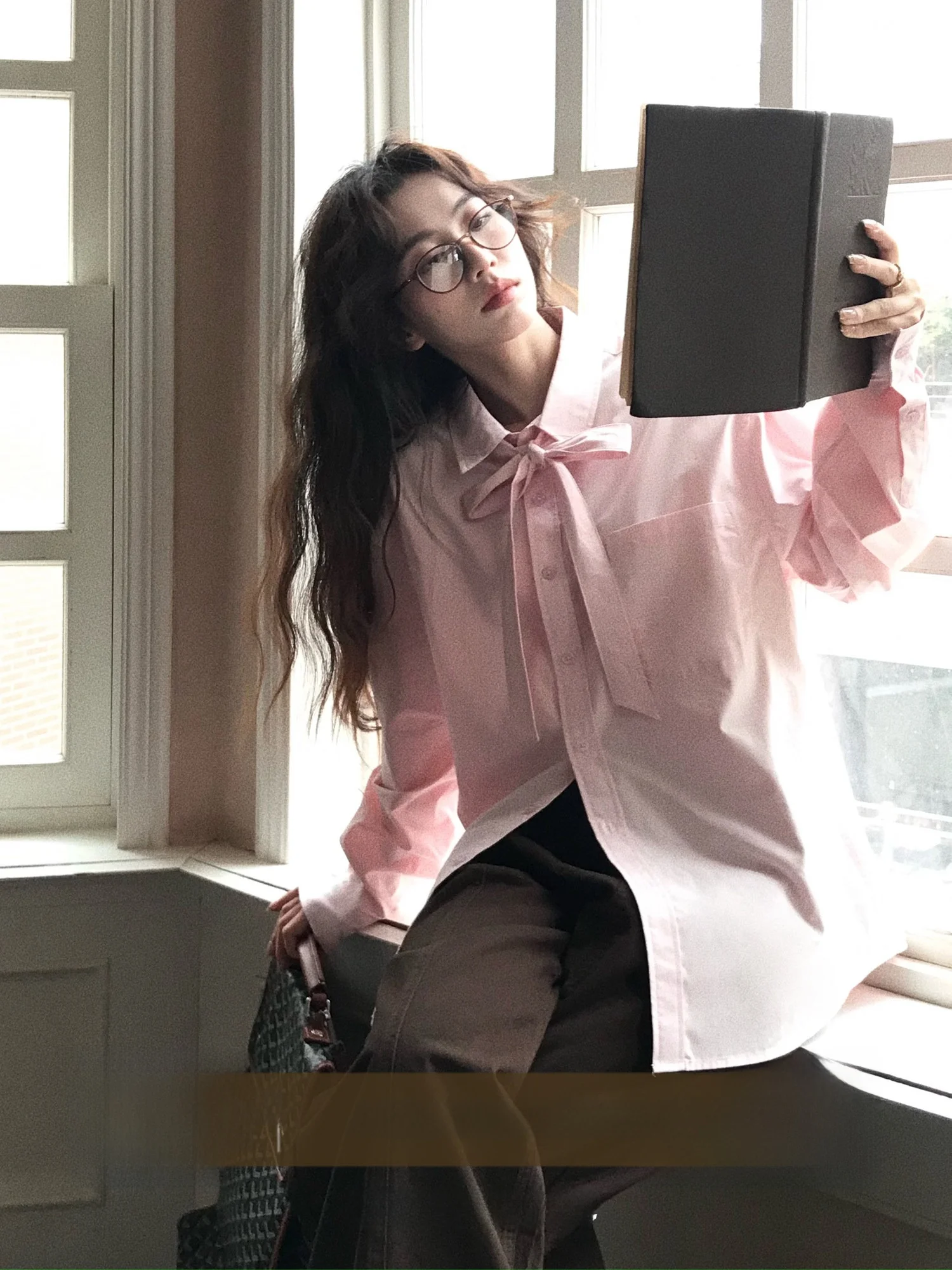 

Versatile Loose Cotton irt Women's Lazy Sle Basic Retro Print Casual Spring Faion Pure Color Button down Long Sve irt