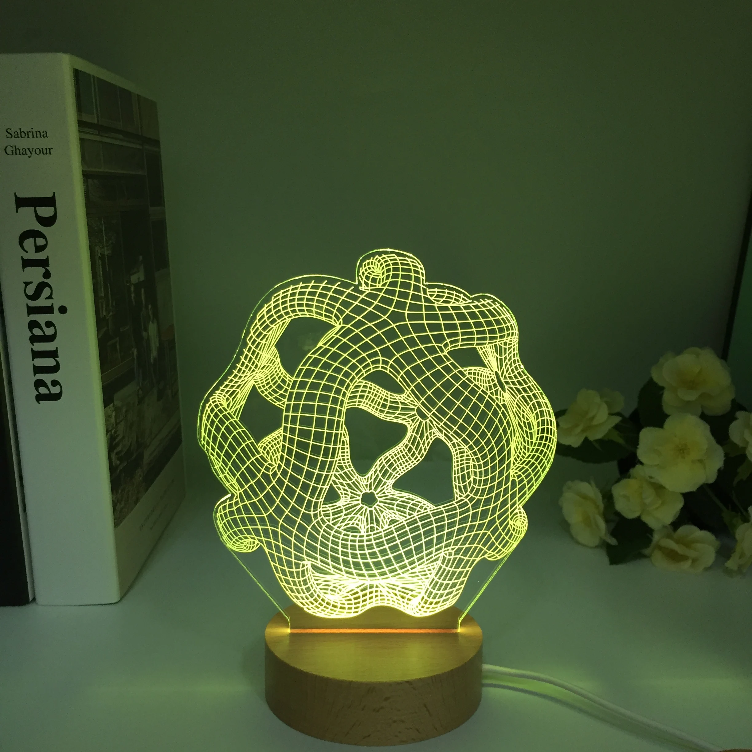 Abstract 3D Illusion Hologram LED Night Lamp for Living Room Decor Baby Bedroom Night Light Wooden Colorful Nightlight Dropship