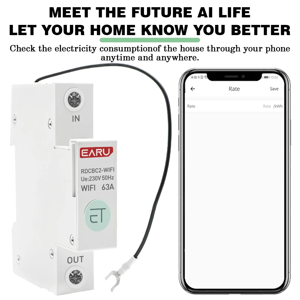 1P Din Rail WIFI Smart Energy Meter Power Consumption kWh Meter Circuit Breaker Time Timer Switch Relay Voltmeter for Smart Home