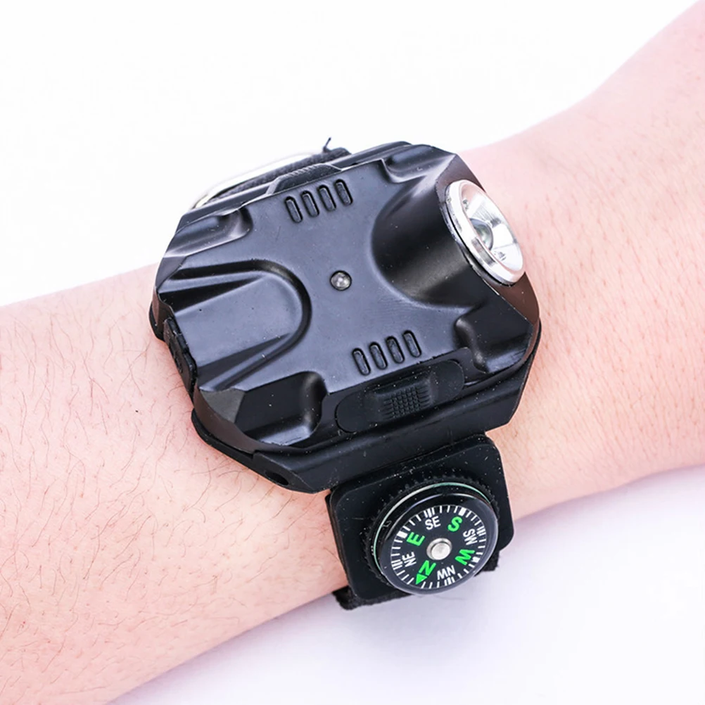 

Rechargeable LED Torch Wrist Light Watch Black Outdoor Multifunctional Watch Flashlight Compass Running Hiking Camping