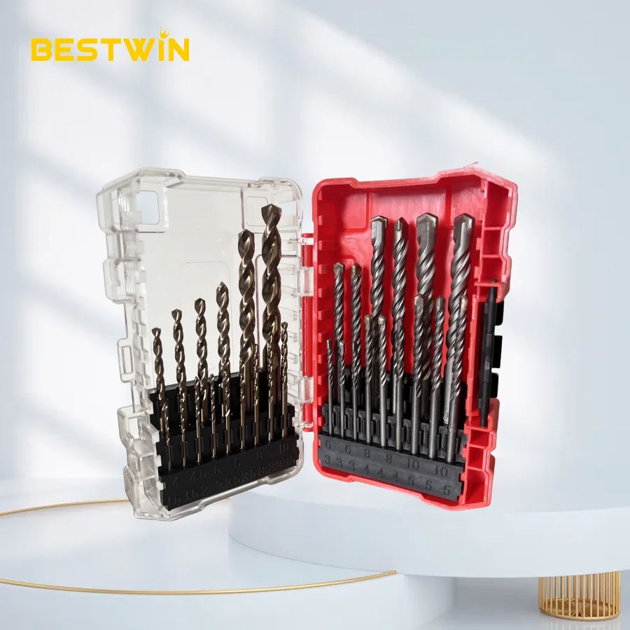 BESTWiN 30 PCS Conjunto de brocas mistas Torções e brocas de alvenaria 1,5 mm-10 mm e 3 mm-10 mm para uso em concreto metálico