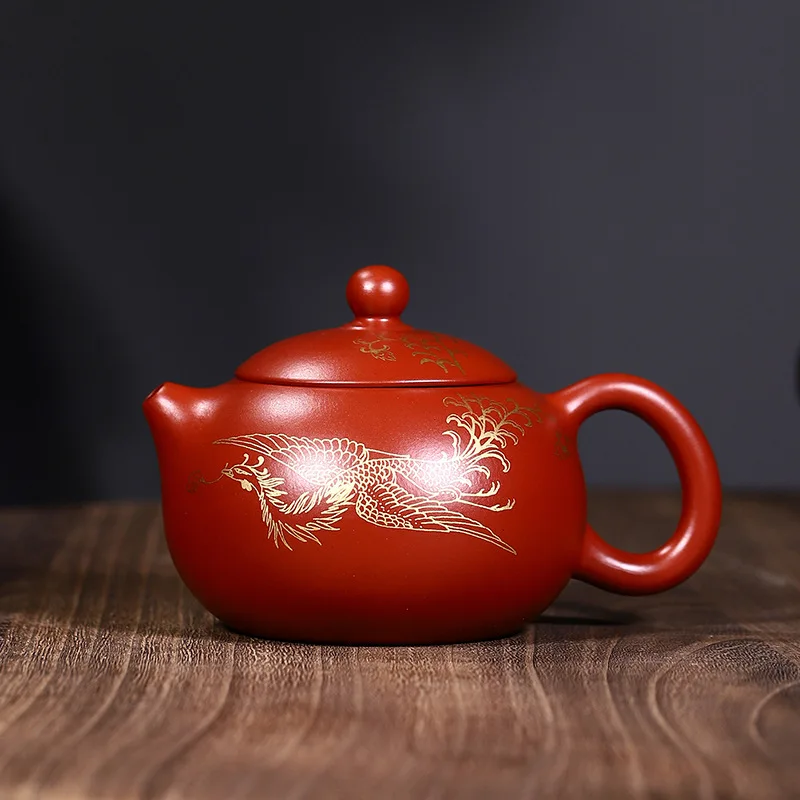 Drop-Shipping Yixing Pure Handmade Original Ore Purple Clay Teapot With Gold Detailing Xishi Teapot High-End Tea Set