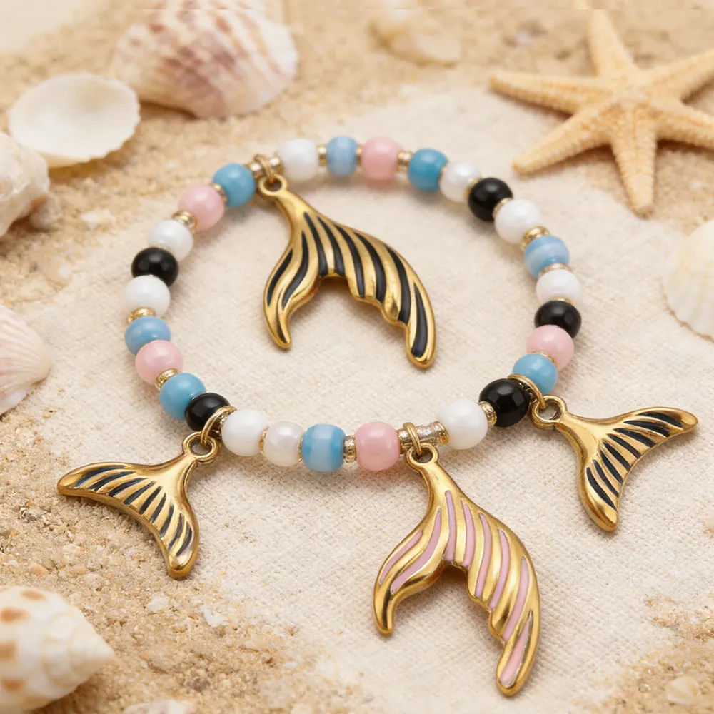5pcs 304 Stainless Steel Enamel Fish Tail Ocean Charm for DIY Trend Necklaces Earrings Bracelet Jewelry Making Keychain Supplies - view 5
