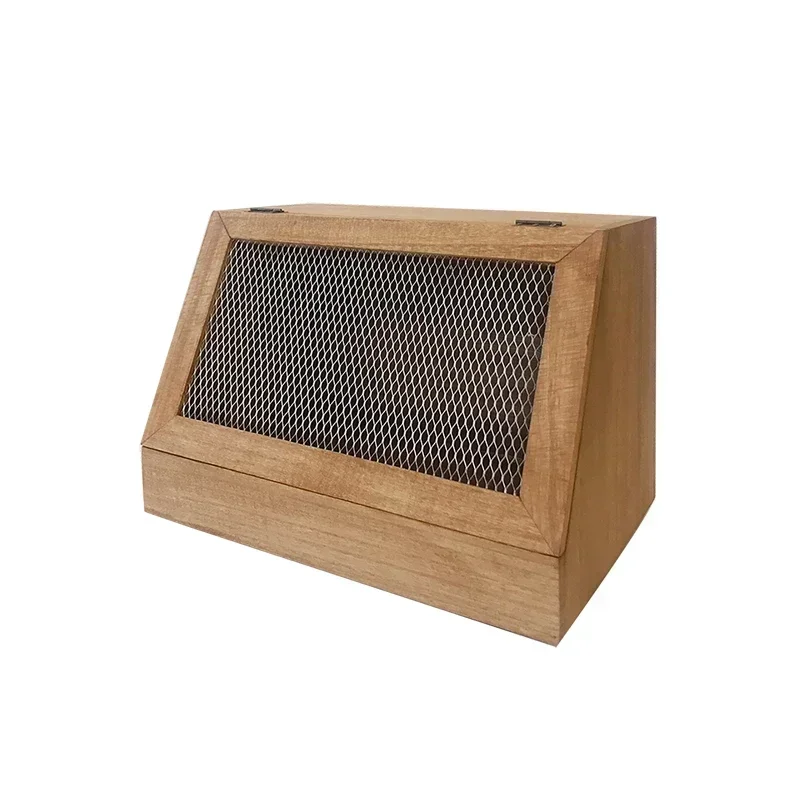 Wooden Box Storage Case for Bread/Fruit  Carton With Iron Net Tableware Wedding Party Home Decoration for Rustic Charm