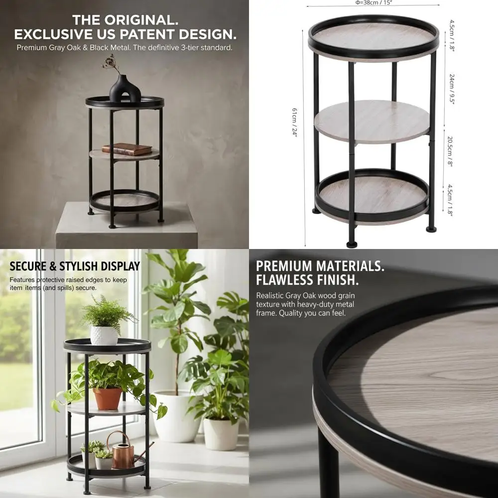 

Круглый кофейный столик в индустриальном стиле из дуба с 3 полками для небольших помещений, подходит для гостиной и спальни