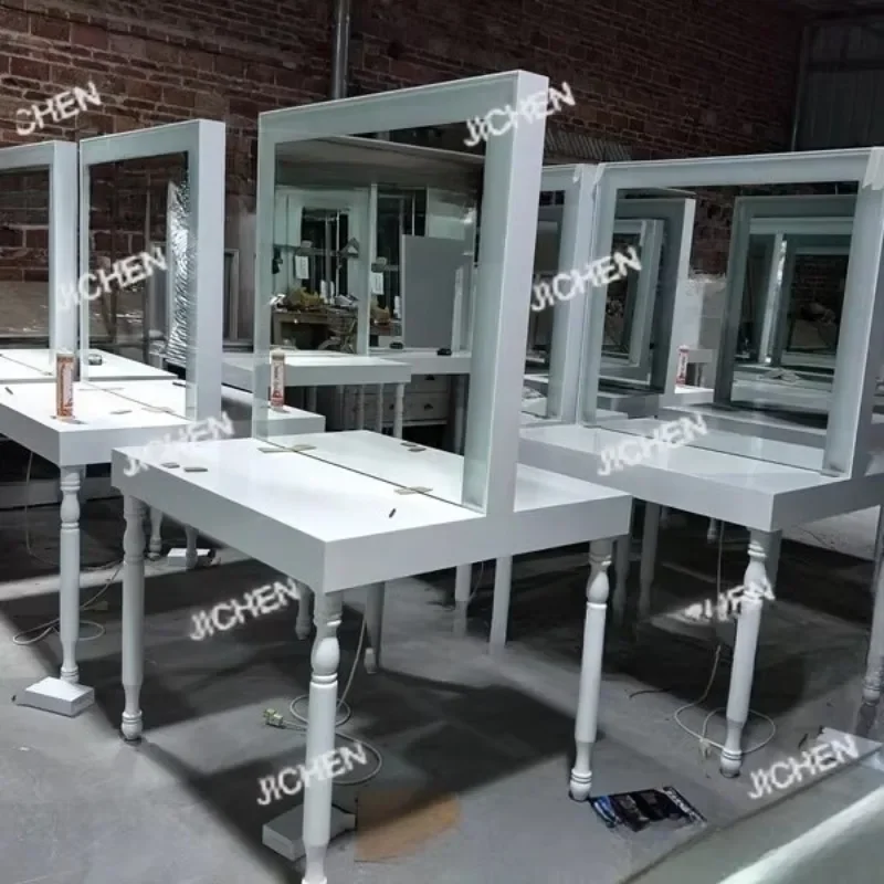 

XZH Белый с лампой Студия для макияжа Мобильный одно- и двусторонний туалетный столик Парикмахерская Туалетный столик Зеркальный столик