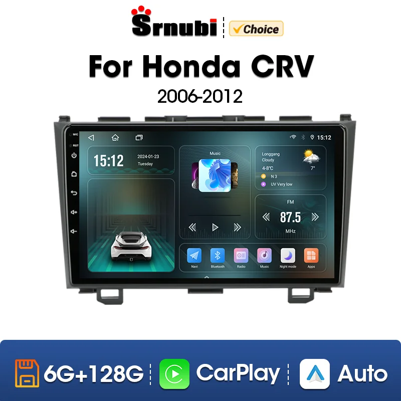 Srnubi Android 12 Car Radio For Honda CR-V 3 RE CRV 2007-2011 Multimedia Video Player 2 Din Navigation GPS Carplay DVD Stereo