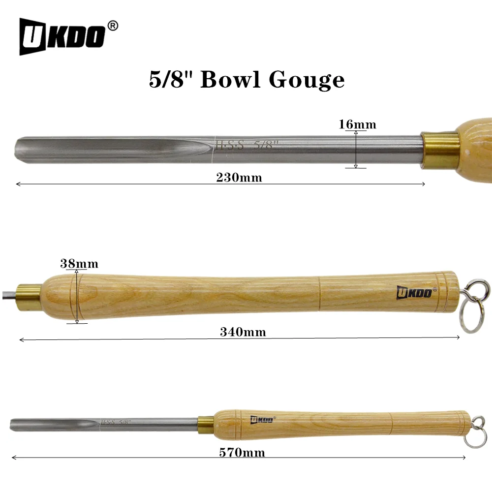 UCDO 16mm Woodturning Tools Spindle Gouge HSS V Shaped Flute Wood Turning Roughing Chisels With Hanging Loop for Lathe