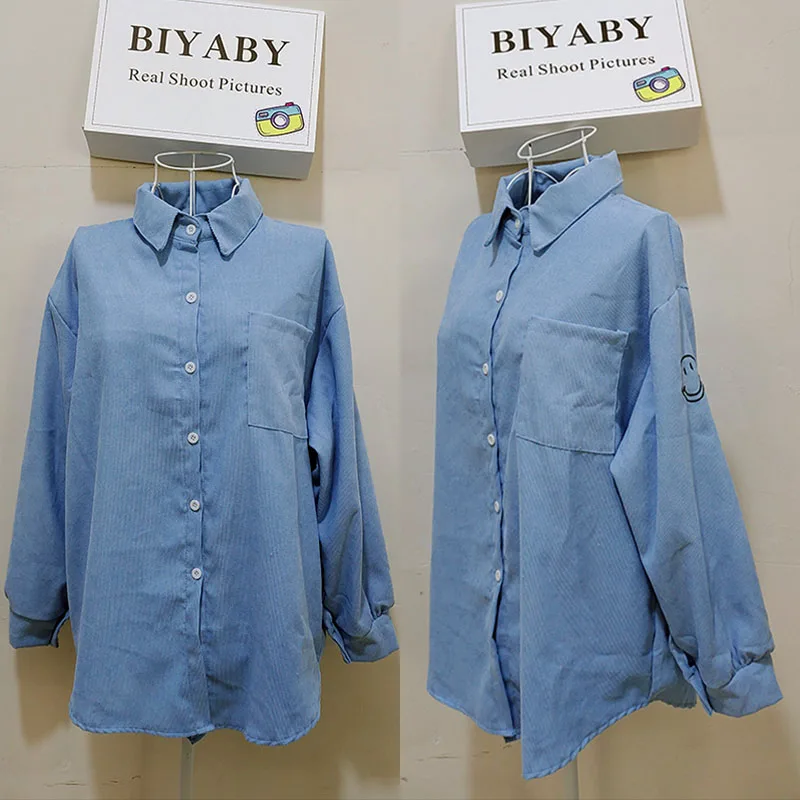 BIYABY Autumn Korean Style Corduroy Shirt for Women Loose single Breasted Blouses Woman Solid Color Turn-Down Collar Shirt