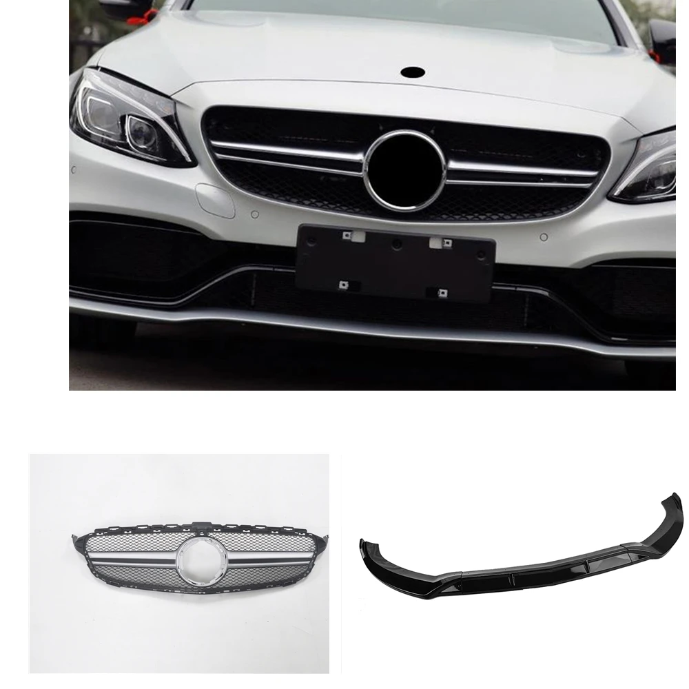 

Exterior Front Grille Grill & Lower Spoiler Splitter Lip For Mercedes Benz C Class W205 Sport C200 C250 C300 C350 2015-2018