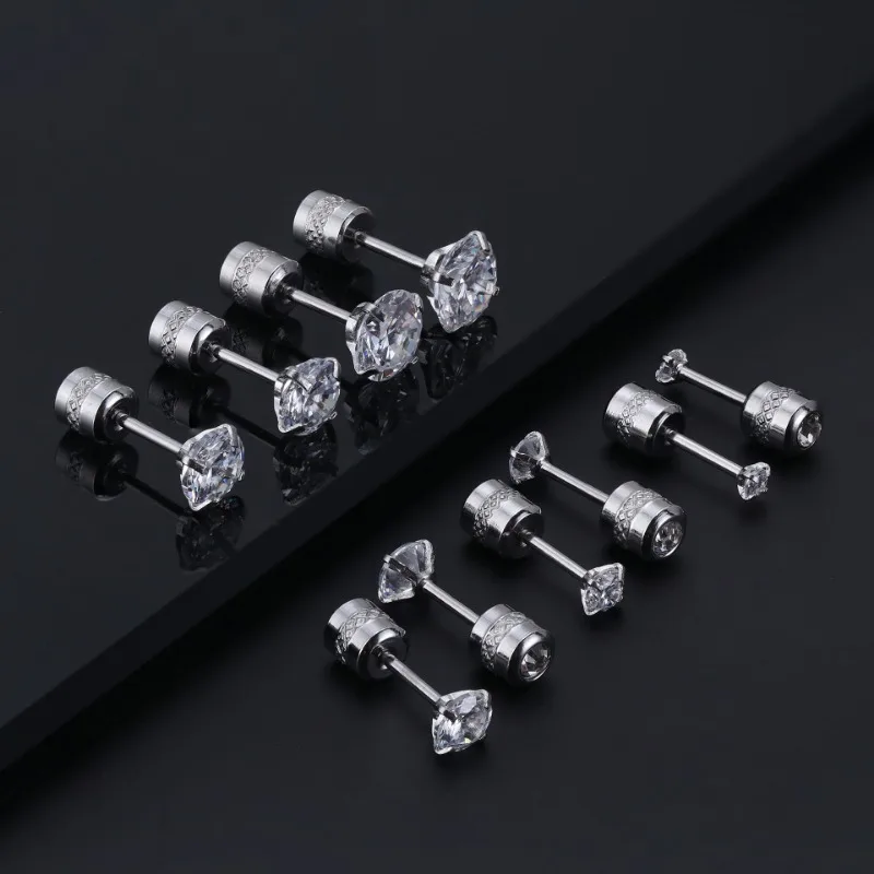 2pcs 20G Hypoallergenic Titanium Steel Stud Earrings for Men Women, Zircon Screw Back Earring Cartilage Tragus Ear Piercing Gift image 6