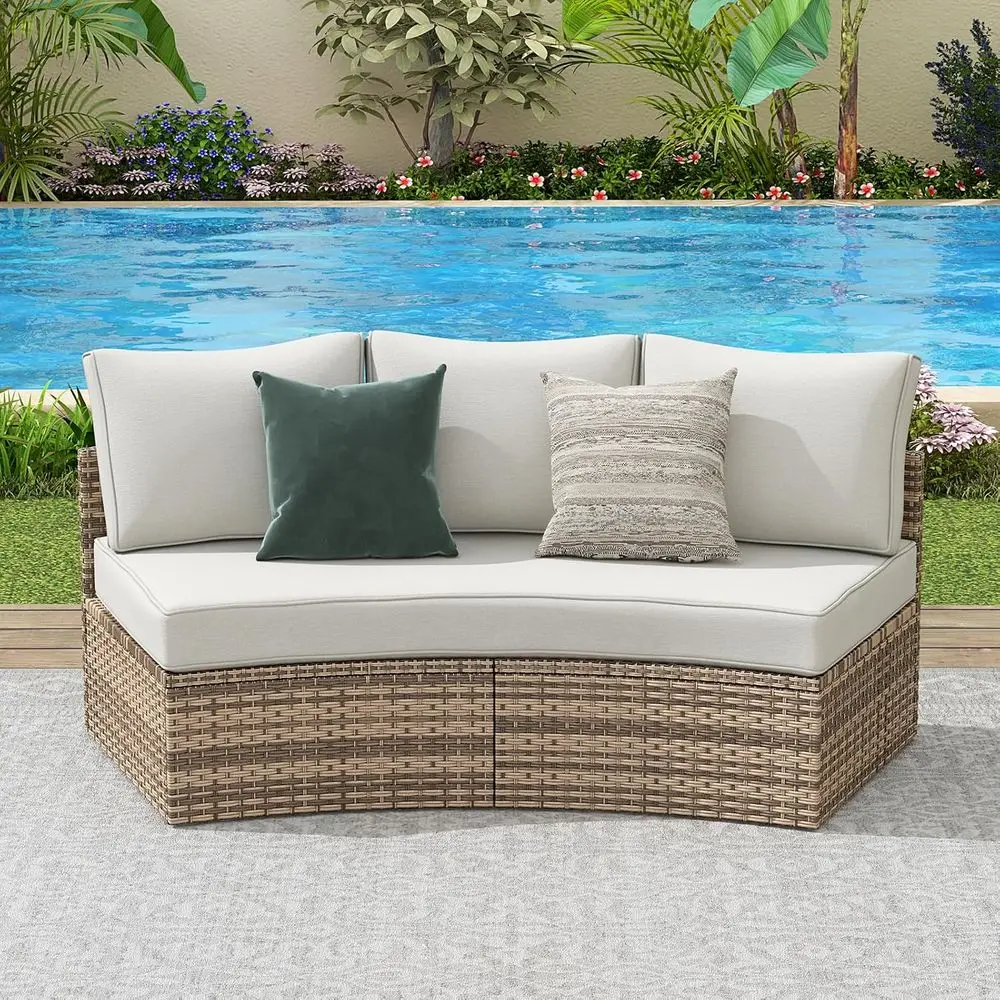 

3-Piece Half-Moon Wicker Patio Furniture Set for Backyard Garden, Beige