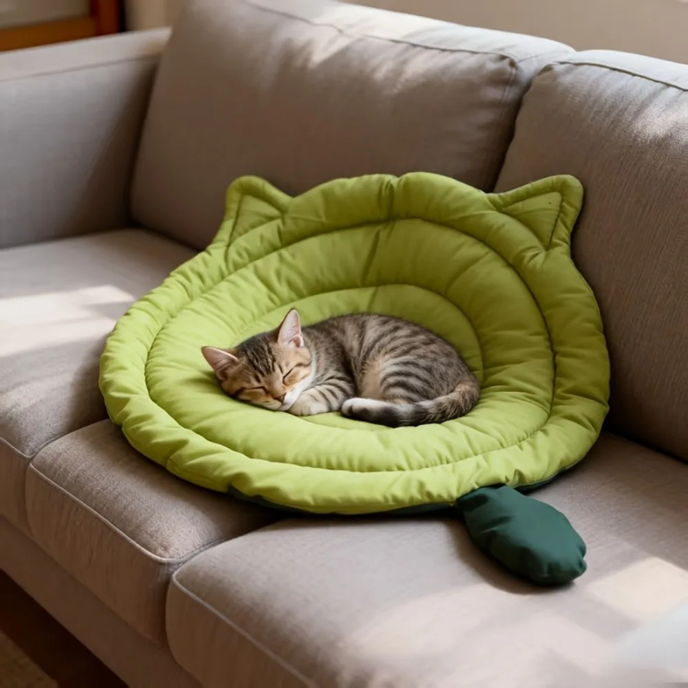 Cat Shaped Pet Bed Mat Soft Breathable Washable Sleeping Pad for Cats Dogs All Season Use Cute Plush Cushion Cat Bed 1pc