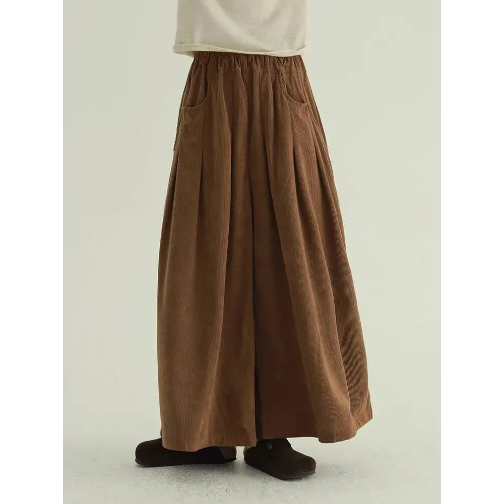 اليابانية الرجعية كسول الرياح سروال قصير واسعة الساق ، فضفاض الخريف الشتاء تنوعا مريحة ، بسيطة وعارضة السراويل الاتجاه W1504