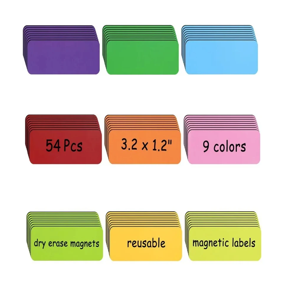 54pcs Magnetic Dry Erase Label Card Name Plate Tags Reusable Stickers School Office For Whiteboards Refrigerator Color Stickers