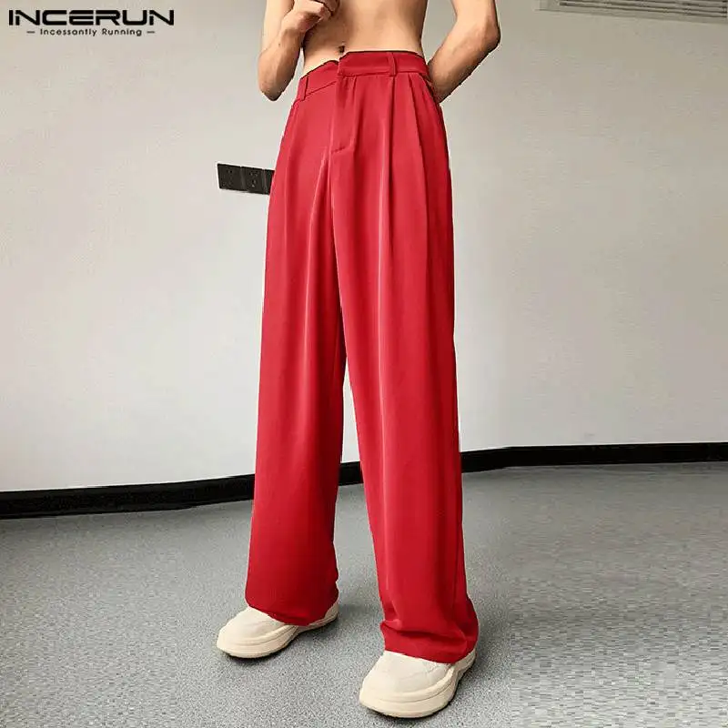 INCERUN 2024 pantaloni da uomo in stile coreano eleganti pantaloni di Design High Street per il tempo libero drappo gamba larga pantaloni lunghi a