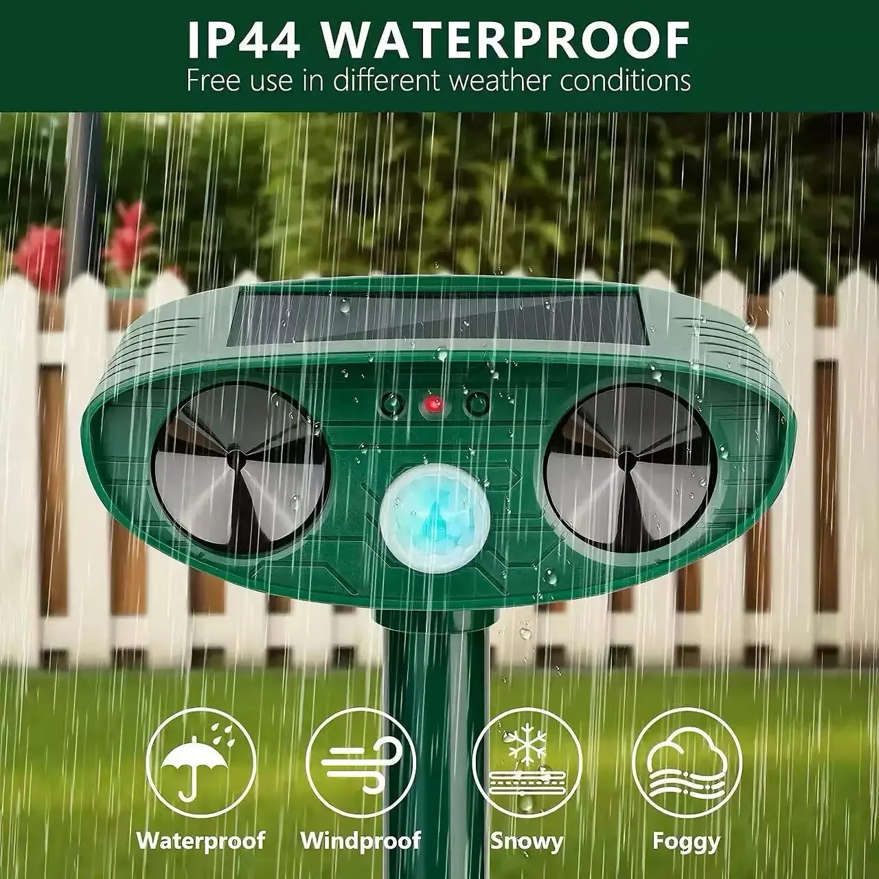 Yard Solar Ultrasonic Wild Animal Repeller IPX4 Waterproof PIR Infrared Sensor Outdoor Pest Repel Dog Cat Bird Squirrel Rats