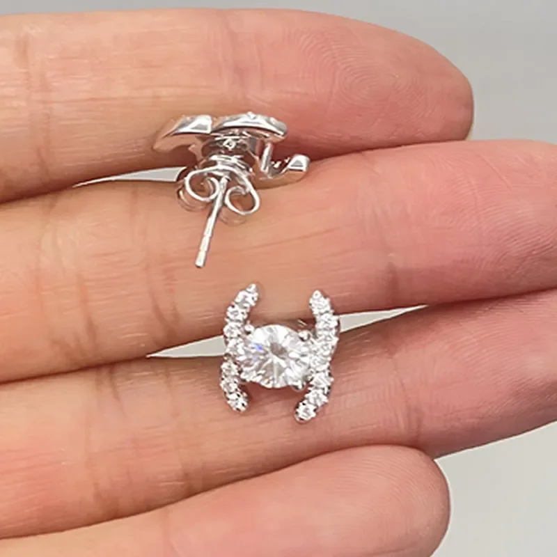 0.5CT 5MM مويسانيتي D/VVS أقراط نسائية 925 فضة مع شهادة