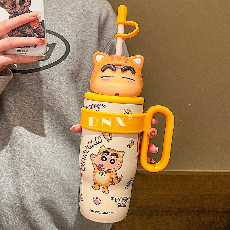 800Ml Crayon Shin-Chan 316 Stainless Steel Thermos Cup Cute Cartoon Doll Couple Water Cup Large Capacity Straw Cup Gift Toys