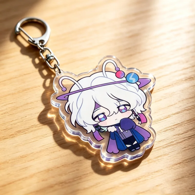 6 Styles Fantasy Furry Chibi Anime Acrylic Keychains Set Double Sided Clear Transparent Charms Alien Bird Pilot Rainbow Demon An