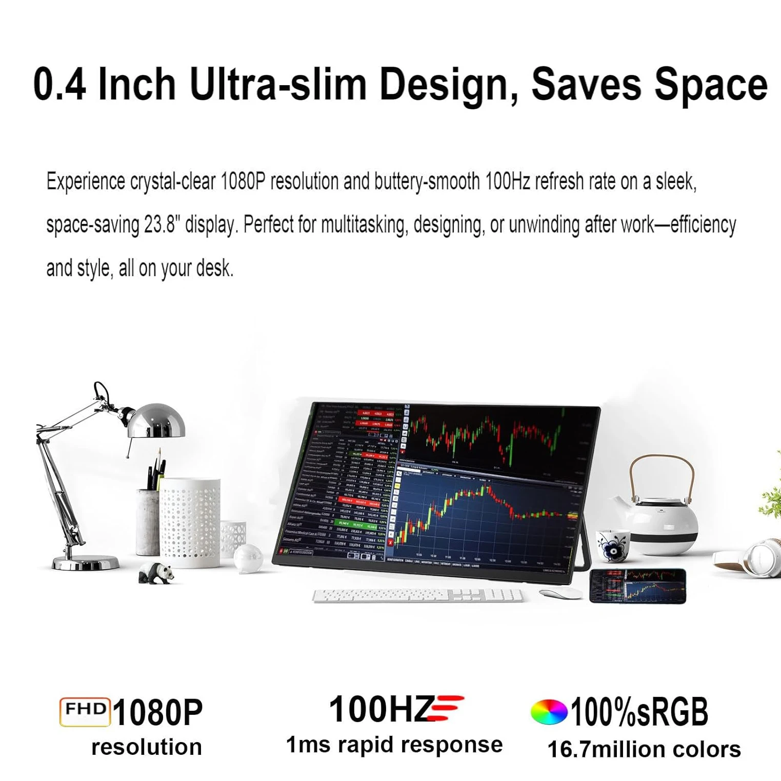 Monitor portatile da 23,8'' 1080P 100Hz con HDMI USB IPS Secondo monitor esterno per PC portatile Mac Switch Xbox ps4, tavolo S1