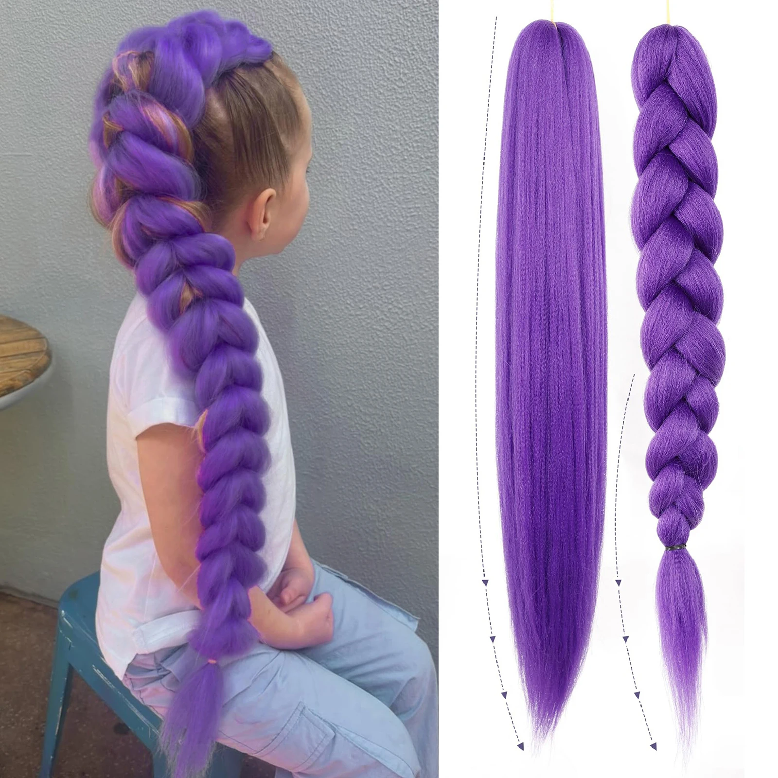 2/4 قطعة الاصطناعية مستقيم Kpop رومي شيطان الصيادين شعر مستعار تأثيري ذيل حصان مع تجديل الشعر ذيل حصان الشعر عيد الميلاد اكسسوارات