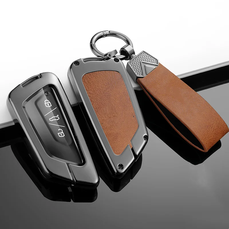 

New Zinc Alloy Leather Remote Key Case Full Cover For Volkswagen VW Golf 8 MK8 2020 ID4 For Skoda Octavia A8 21 Car Accessories