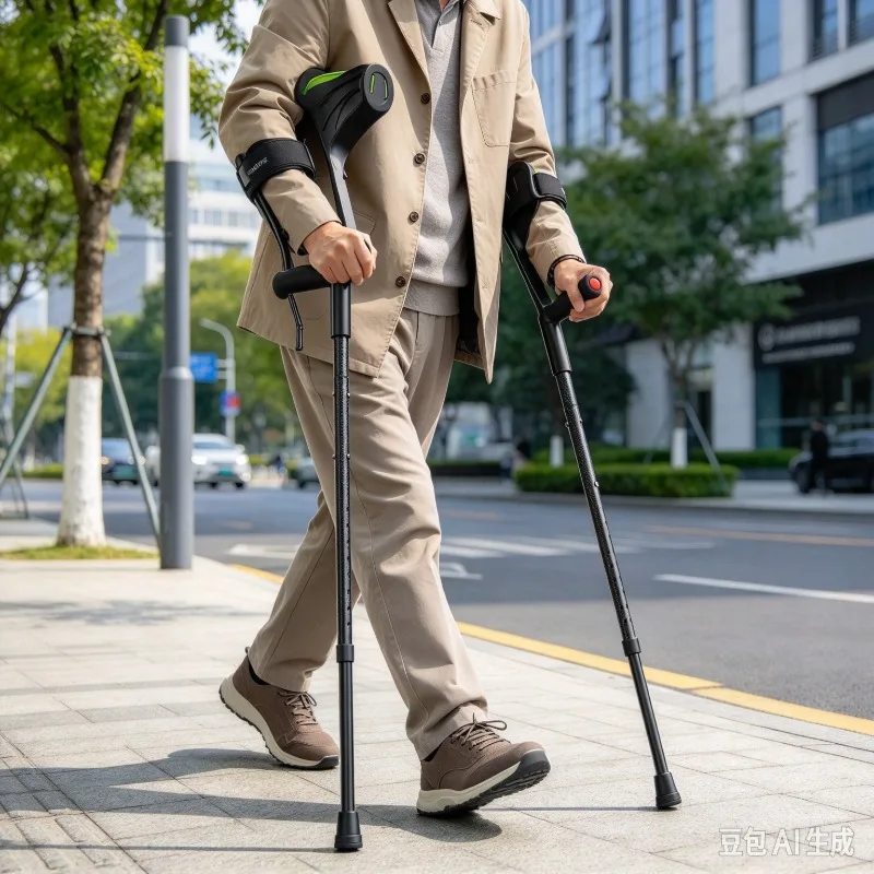 Carbon Fiber Forearm Crutches, Arm-Style Folding Stick, Youth Fracture Non-Slip Crutch Pair, Lightweight Rehab Walker