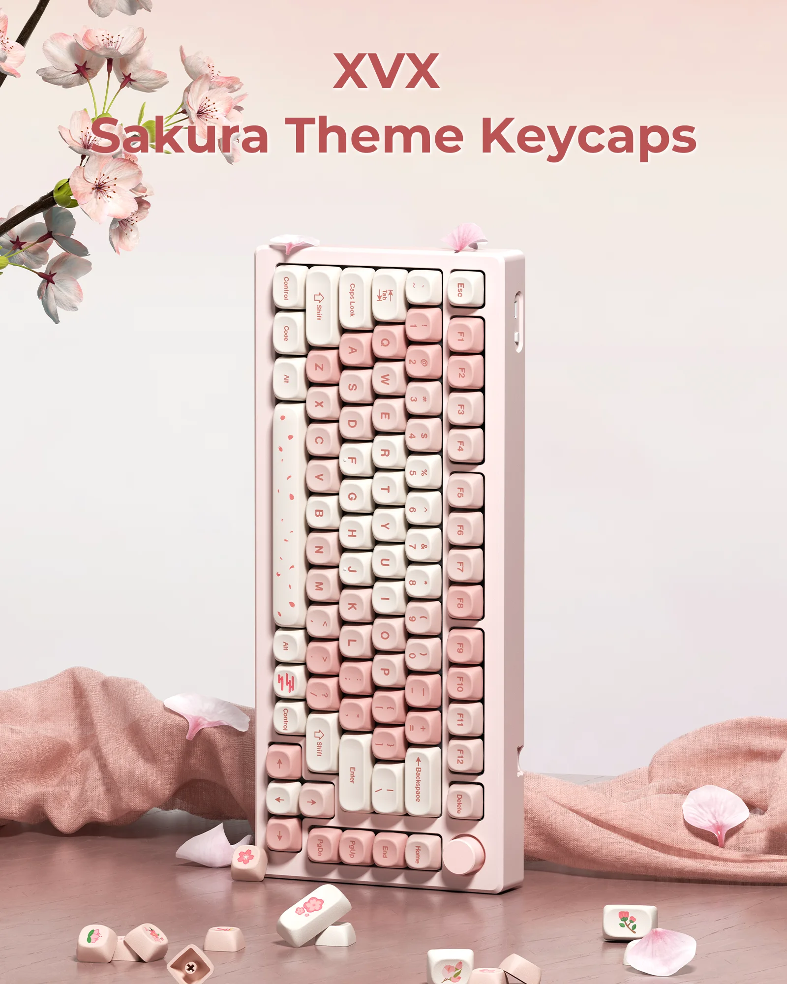 XVX Sakura 143-Key MOA Profile Dye-Sub PBT Keycap Set Pink Girl Keycaps Gift for Gaming Mechanical Keyboard