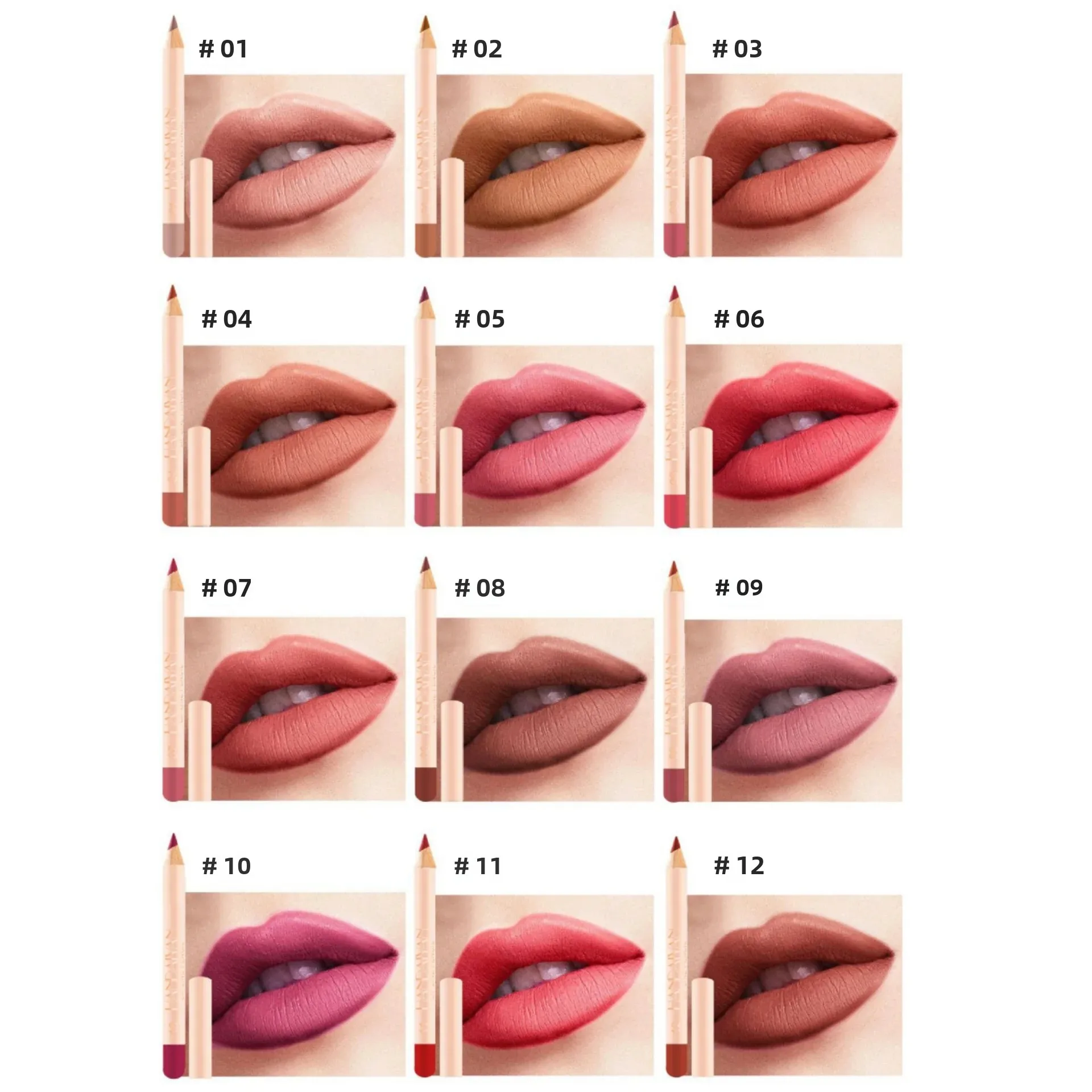 HANDAIYAN Set di matite per labbra opache Penna per labbra Penna per rossetto opaca delicata morbida naturale a lunga durata impermeabile a prova di sudore