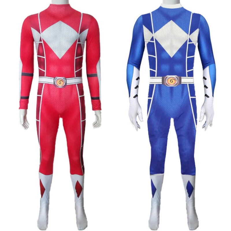 Men Boy Red Blue Power Samurai Sentai Shinkenger Rangers Party Zentai Mystic Force Superhero Cosplay Carnival Halloween Jumpsuit