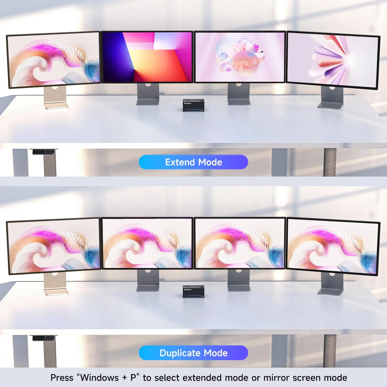 شاشة رباعية KVM Switch 4 شاشات 2 أجهزة كمبيوتر HDMI + DP 4K@120 هرتز/8K@30 هرتز، USB3.0 KVM Switch 2 قطعة مشاركة أربعة شاشات لوحة المفاتيح الماوس #4