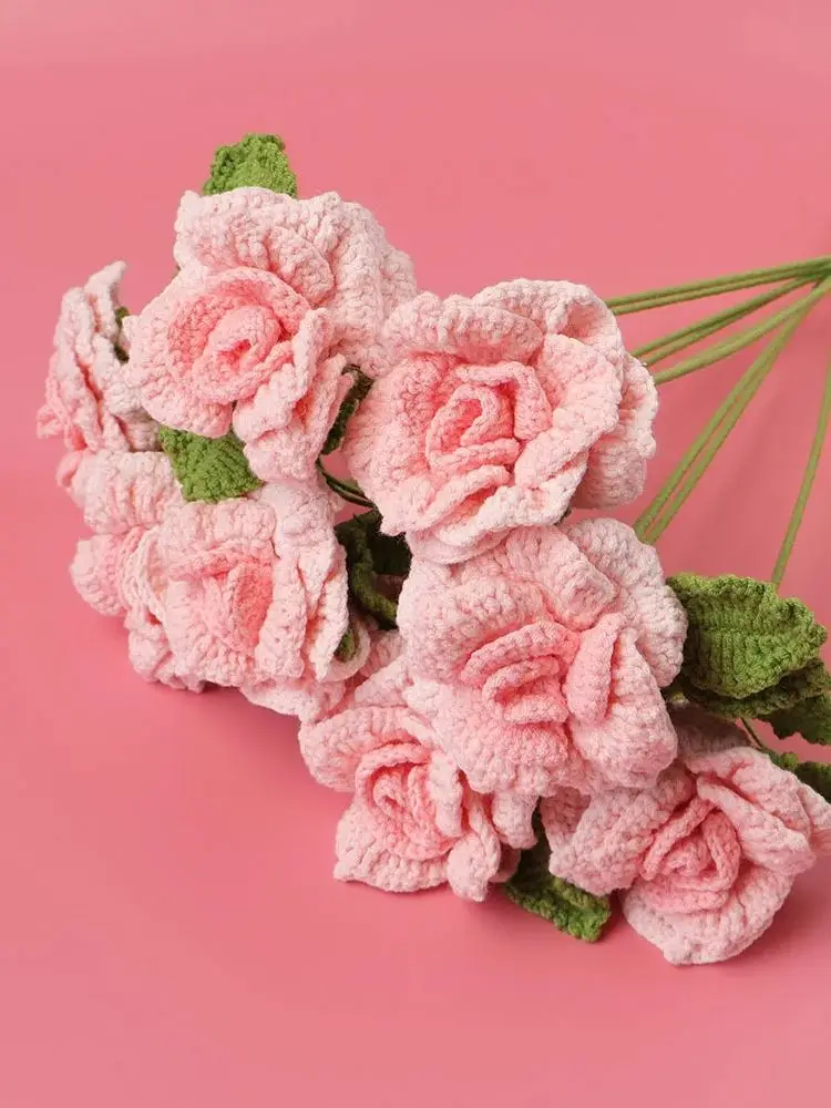 Gestrickte Rosen-Blumensträuße Gehäkelte Hochzeitssträuße Gestrickter Blumenstrauß Heim- und Partydekoration Geschenk für Freunde Abschlussstrauß – Detail 1