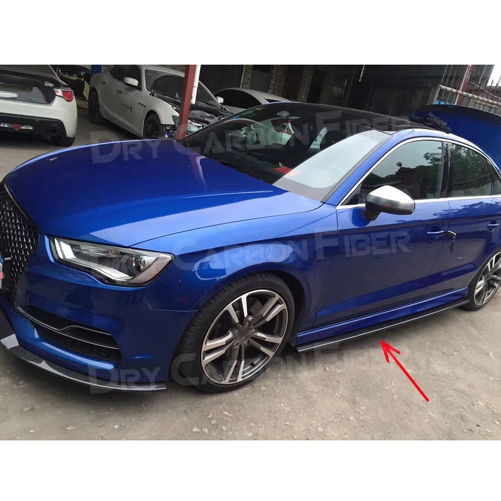 JCYECF 2pcs Carbon Fiber Side Skirts Aprons for Audi A3 Sline S3 RS3 Sedan 4 door 2014 2015 2016 Door Bumper Extension Lip  view 2