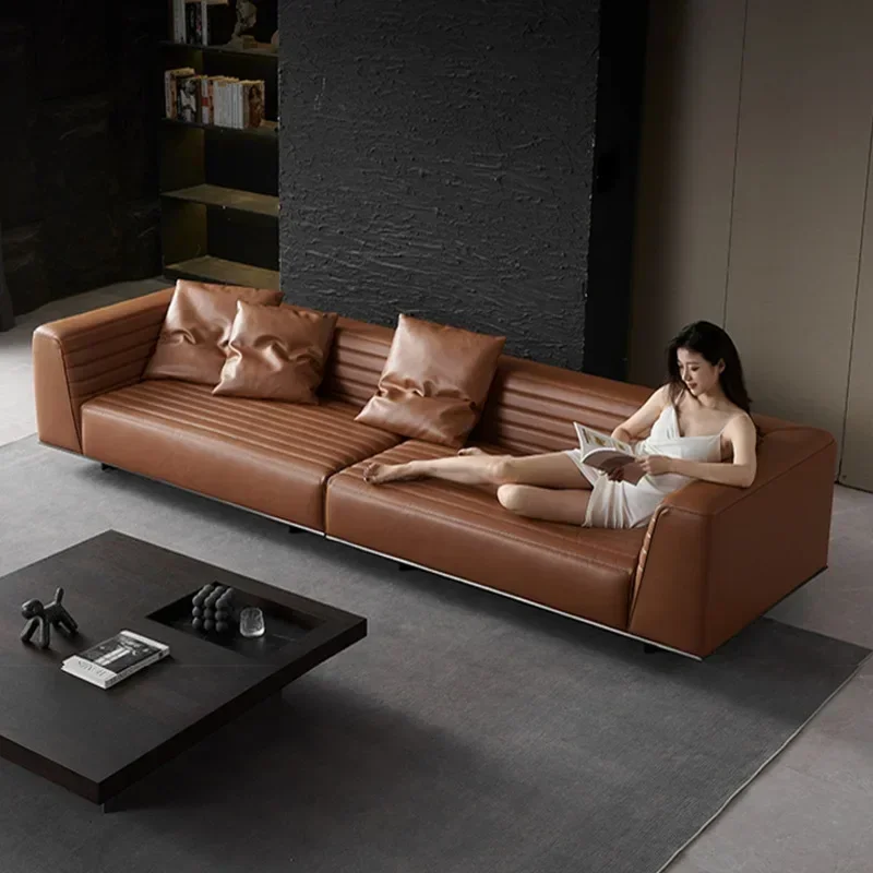 Leather sofa Italian minimalist first layer cowhide