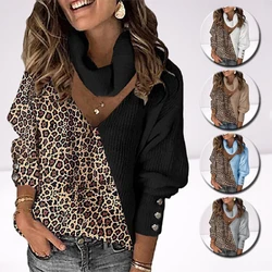 Suéter de punto Vintage con cuello en V para mujer, jersey de manga larga Y2k con estampado de leopardo, Jersey informal Harajuku, ropa de invierno