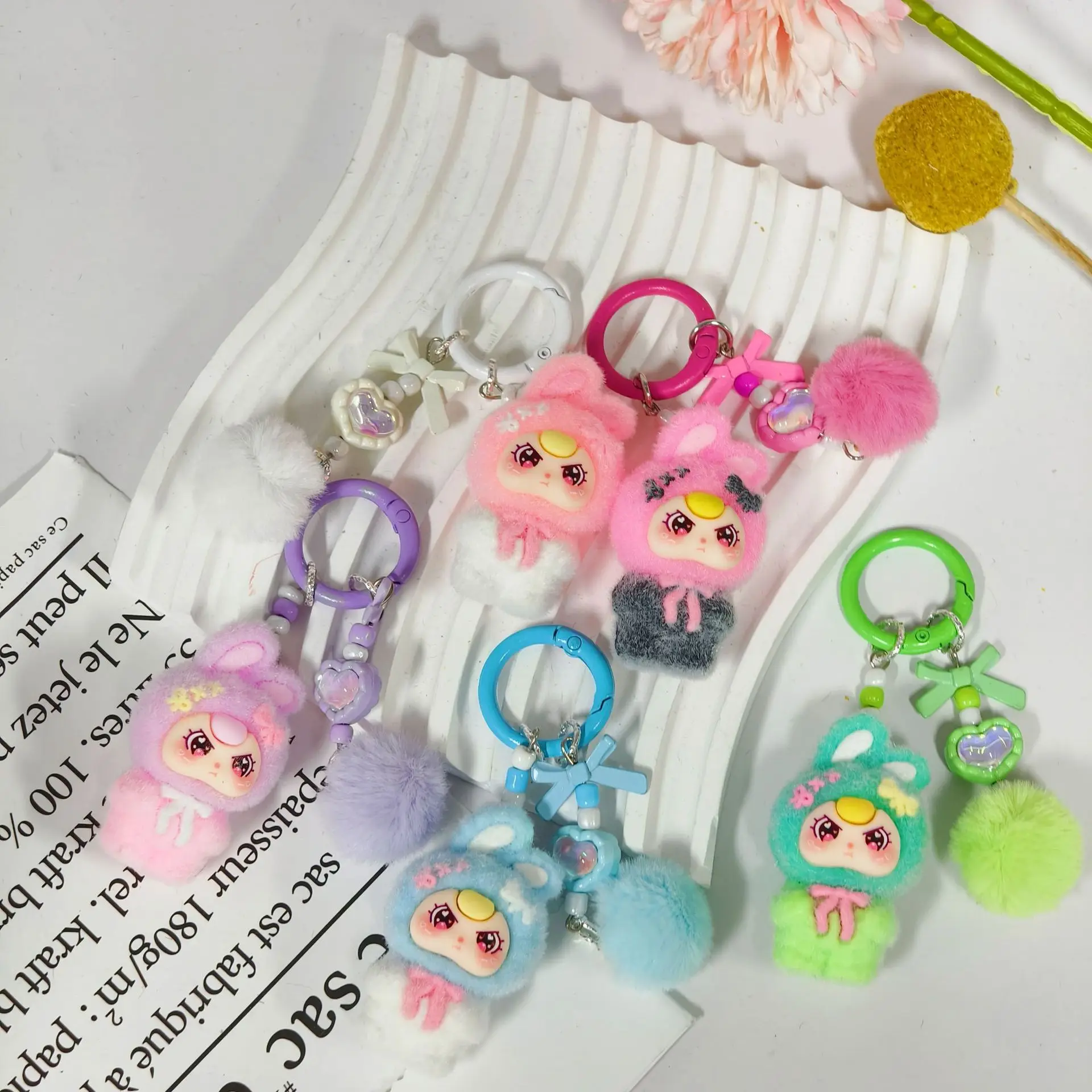 Flocking Standing Baby Three-Year-Old Pendant School Bag Cartoon DIY Doll Girl Pendant Student Keychain Gift