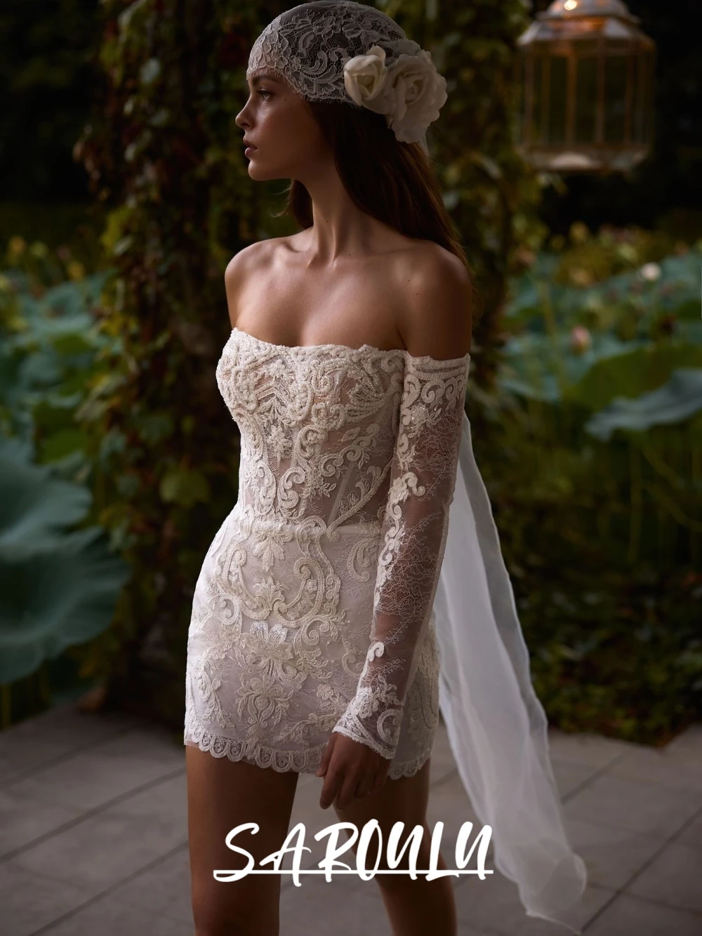 

Fantasy Lace Appliques Mini Wedding Dress Outdoor Corset Bodycon Bridal Gown Elegant Off-the-shoulder Beaded Women Wear