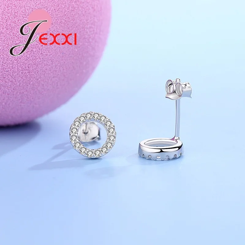 925 Sterling Silver Jewelry Sets New Trend Full Rhinestone Cubic Zircon Paved Circle Shape Earrings Necklace Ring