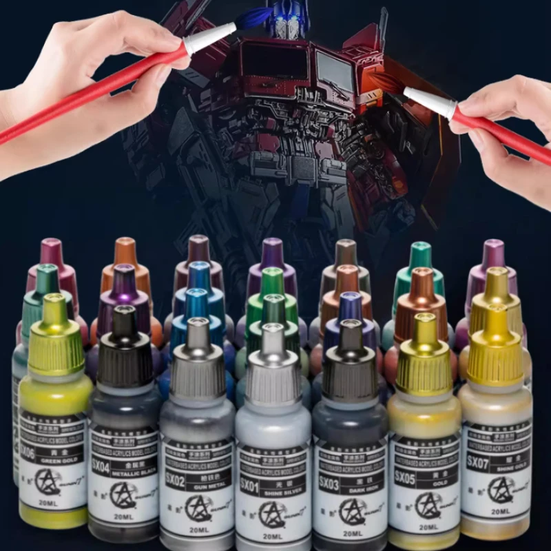 Pintura Metálica Superbrillante a Base de Agua de 20 ml, Pigmento Ecológico para Pincel Manual, para Modelos, Figuras, Arcilla, Manualidades SX01-27