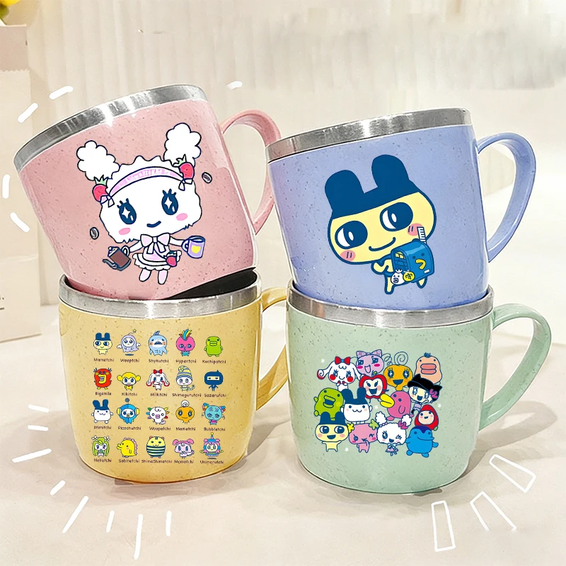 

Tamagotchi Girl BOY Water Bottle Kawaii Stainless Steel Cups Handle Coffee Milk Mug Tea Drink Water Bottle for Home Office Gift