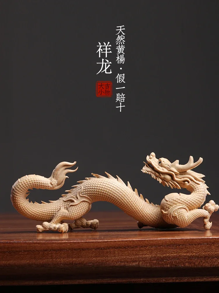 Boxwood Craft Xianglong Zodiac Mascote, Creative Handheld, Ornamento objeto artístico, Enfeites