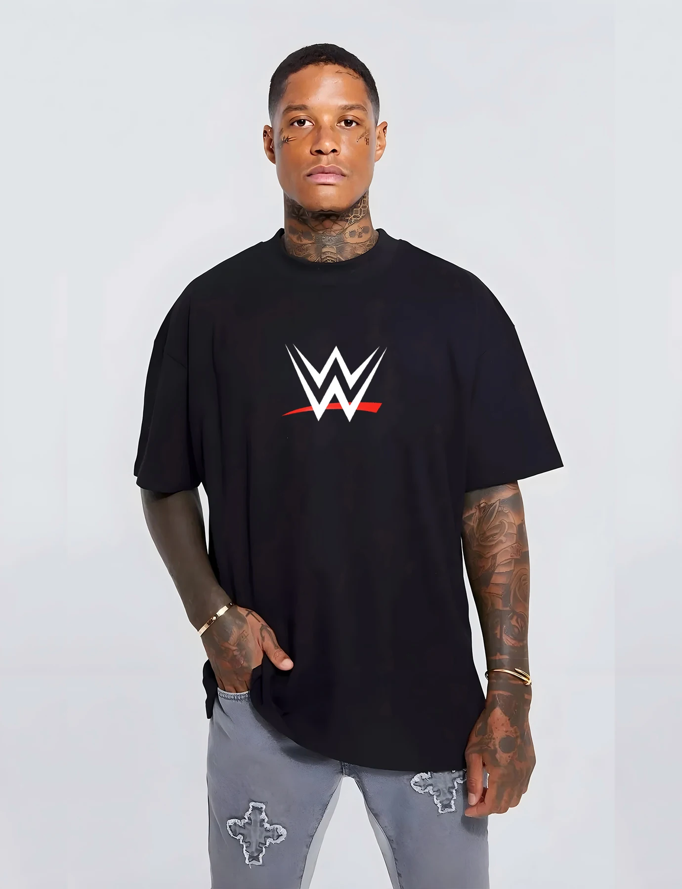 جديد WWE الولايات المتحدة شعار طباعة الرجال فضفاض تي شيرت المرأة سترة الموضة تي شيرت عادية البلوز الرجال قصيرة الأكمام الشارع الملابس