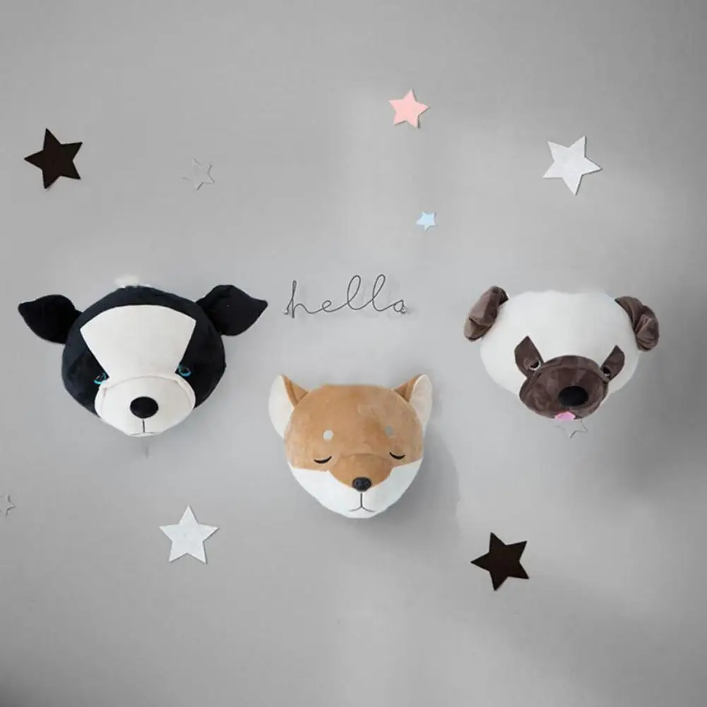 Decoración de guardería con temática de animales, cabeza de felpa suave, decoración de montaje en pared para habitación de guardería, elefante, conejo, oso, ciervo, cabezas de felpa 3d para pared