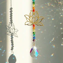 Crystal Sun Catcher Lotus Hanging Suncatcher Rainbow Maker Chakra Light Catcher Stained Glass Window Outdoor Garden Decoration